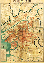 クリックで拡大表示 戦災焼失区域明示大阪市地図