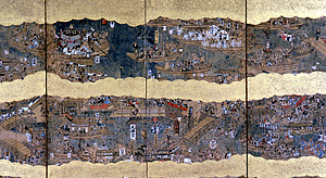天神祭礼船渡御図　六曲一隻（部分）