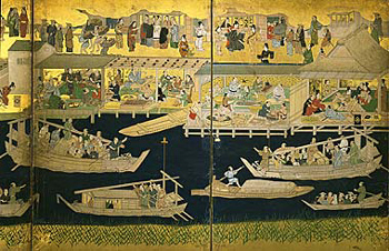 川口遊里図屏風(部分)
