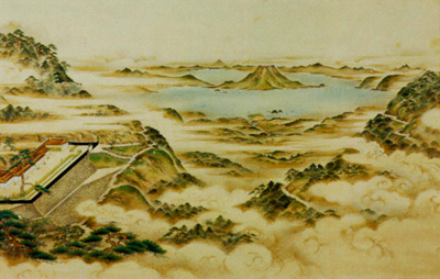 桜島遠望図 柳田龍雪筆