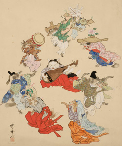 獣群舞図 河鍋暁斎筆