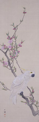 桃に白鸚鵡図