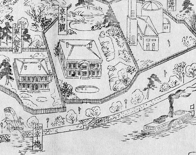 創業当時の造幣寮全図より泉布観(部分)