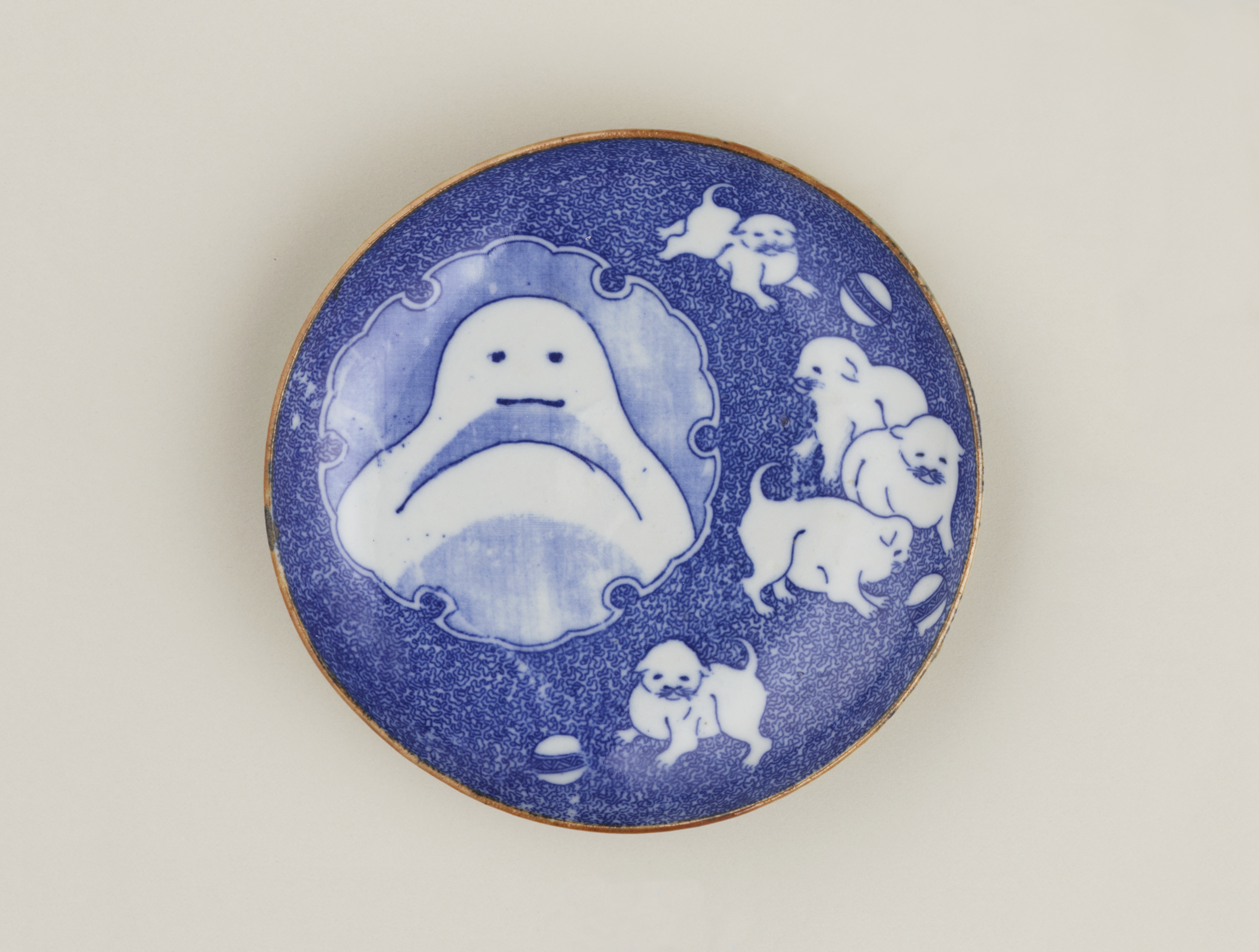 雪だるまに仔犬図小皿